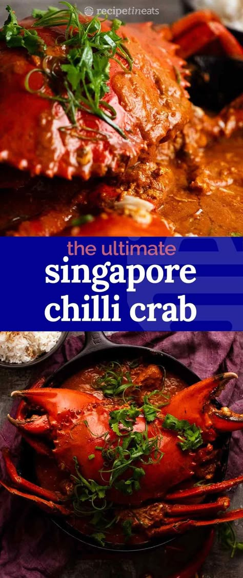 Singapore Crab Chilli, Live Crab Recipes, Singapore Crab Recipe, Singapore Chili Crab, Mudcrab Recipe, Chili Crab Singapore Recipe, Mud Crab Recipes, Chinese Crab Recipes, Crab Recipes Asian