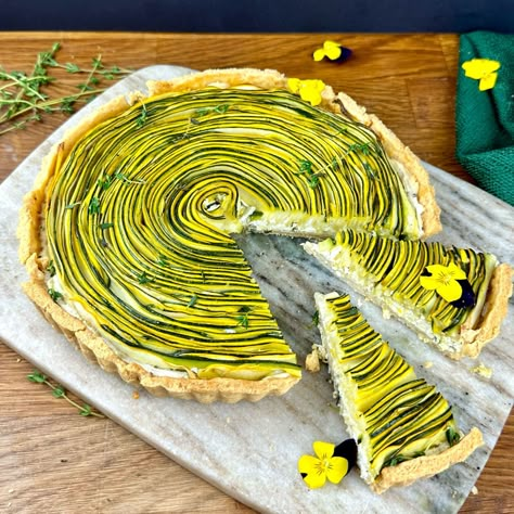 Courgette and Ricotta Tart Recipe - Whisk Ricotta Zucchini Tart, Yellow Courgette Recipe, Zucchini Tart Recipes, Courgette Tart, Summer Quiche, Zucchini Tart, Ricotta Tart, Lucy Folk, Creme Brulee Cheesecake