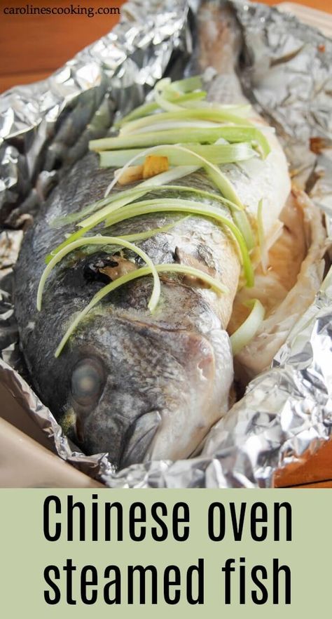 Steamed whole fish is a classic Chinese way to prepare it. But don't worry about not having a large steamer, you can make this delicious Chinese oven steamed fish with plain old foil. The result is wonderfully tender fish perfect any time. #wholefish #ovensteamedfish #Chinesefish Bake Fish Recipes Oven, Steamed Whole Fish, Steamed Recipes, Chinese Steamed Fish, Steamed Fish Recipes, Steam Fish, Whole Fish Recipes, Cooking Japanese, Asian Fish