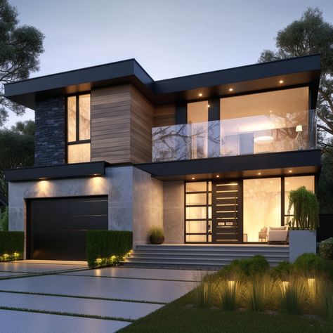 Modern Rich House Exterior, Modern Box House Exterior, Modern Sleek House, Modern Homey Houses Exterior, Outside Of Modern House, Medium Modern House Design, Modern House Astethics, Modern Home Architecture Exterior, Modern Home Design Exterior Architecture