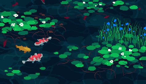 1041uuu is creating pixel art | Patreon Jellyfish Pixel Gif, Pixel Art Gif Background, Pixel Fish Gif, Water Pixel Art, Computer Wallpaper Gif, Japan Pixel Art, Pixel Water, Japan Pixel, Catfish Pond