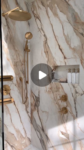 Marble And Gold Bathroom Ideas, Porcelain Slab Bathroom, Porcelain Slabs Shower Walls, Slab Shower Walls, Luxury Shower Room, Calacatta Antique, Marble Shower Tile, Bathroom Interior Design Luxury, Antique Luxury