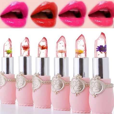 Lipstick Ingredients, Flower Jelly, Flower Lipstick, Jelly Flower, Jelly Lipstick, Color Changing Lipstick, Clear Lip Gloss, Gloss Labial, Lip Gloss Set