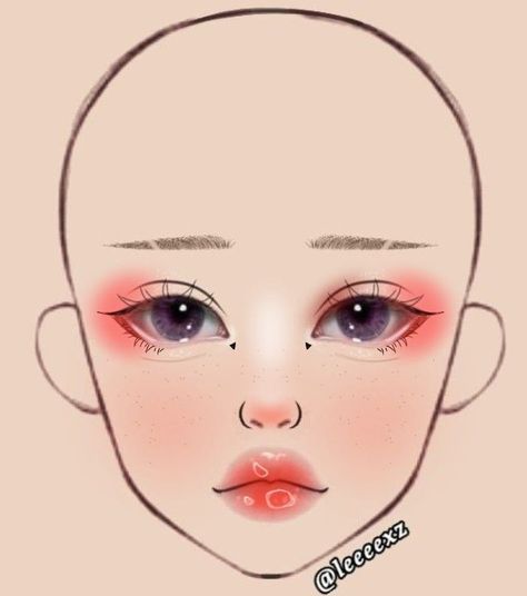 Makeup Sketch Face, Face Makeup Steps, Make Up Guide, Asian Makeup Tutorials, Makeup Charts, Makeup Fails, Gyaru Makeup, Face Charts, Makeup Drawing