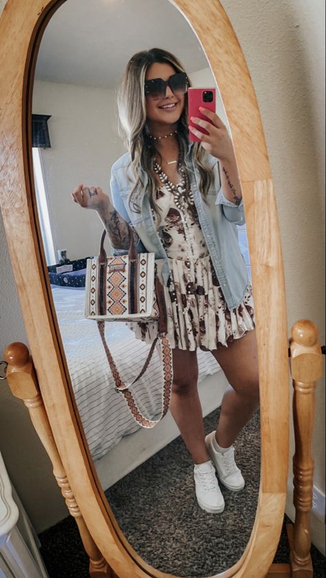 #wrangler purse with this fun outfit! Kaitlin Rae: #outfits #summer #western #style #boho #fashion #accessories @kaitlinraestyle tiktok/insta . . Style tips : ourfit ideas : Boho fashion ideas : boho outfits : fashion inspo : style blogger : mom outfit ideas : beauty product ideas Wrangler Purse Outfit, Cute Western Purses, Wrangler Tote Bag, Western Style Purse, Western Purses And Handbags Cowgirl, Purse Outfit, Fancy Fits, Mom Outfits, Cloth Bags