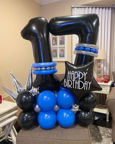 Serena Moreno on Instagram: “17th Birthday Bouquet! #birthdayballoonbouquet #balloonbouquet #balloon” 17th Birthday Ideas Boy, 17th Birthday Ideas For Boys, 17th Birthday Decorations, Birthday Balloon Ideas, Balloon Stack, Balloon Garland Ideas, Birthday Balloon Decoration, Balloons Number, 17th Birthday Ideas