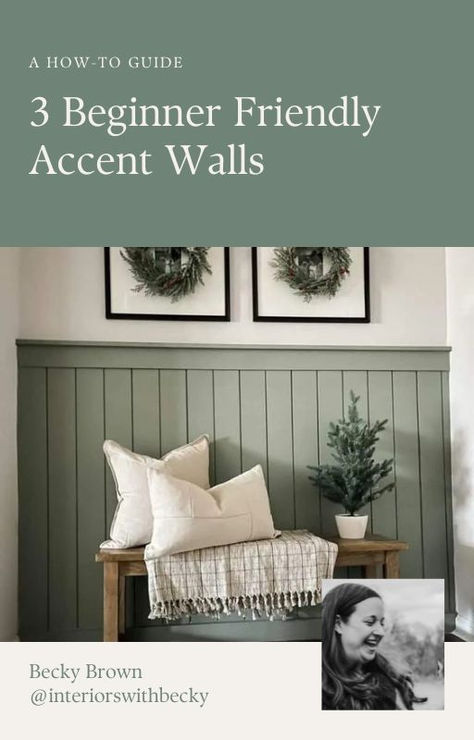 This 12-page tutorial is the perfect starting point for anyone looking to enhance their home with stylish, beginner-friendly accent walls. Staging Wall For Furniture, Fern Green Accent Wall, Sage Green Accent Wall Behr, Green Accent Wall Bedroom Behr, Dining Room Accent Wall, Shiplap Accent Wall, Accent Walls In Living Room, Board And Batten, Wall Molding