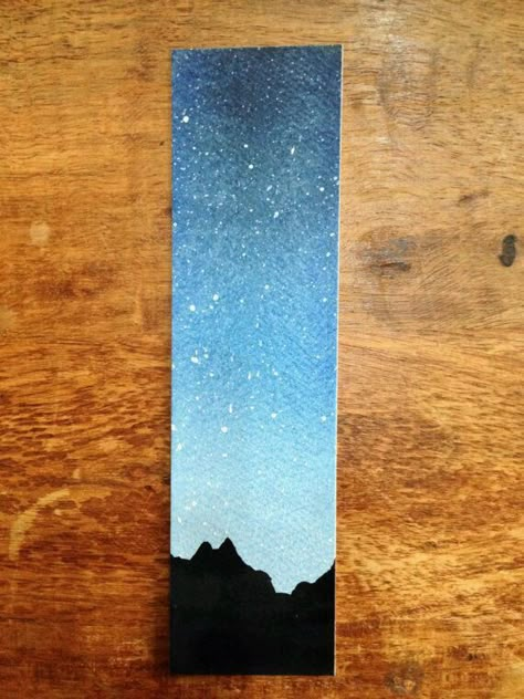 Night Sky Bookmark, Sky Bookmark, Night Sky Watercolor, Sky Watercolor, Creative Bookmarks, Watercolor Books, Bookmark Ideas, Watercolor Bookmarks, Watercolor Paintings Easy