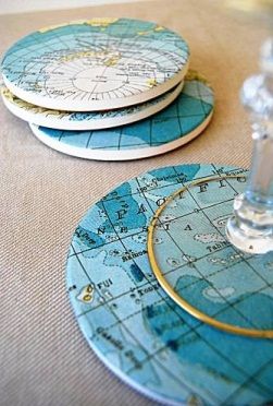 Five thrifty uses for old maps Globe Ideas, Diy Map, Map Coasters, Map Crafts, Farewell Party, Diy Gifts For Him, Diy Simple, Do It Yourself Crafts, Diy Coasters