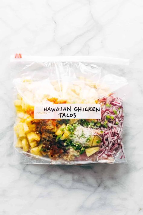 Hawaiian Chicken Tacos, Freezer Friendly Meals, Freezable Meals, Freezer Meal Planning, Crock Pot Freezer, Healthy Freezer Meals, Freezer Meal Prep, Hawaiian Chicken, Becki Owens