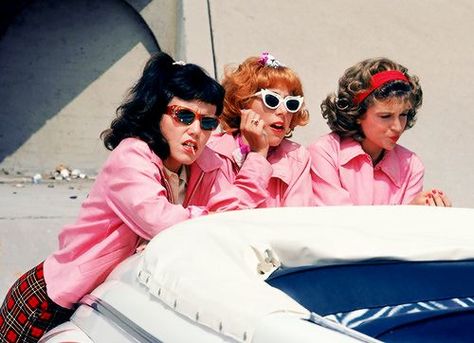 Jan, Frenchie and Marty aka. The Pink Ladies in 'Grease'. Grease, Sunglasses, Pink, White