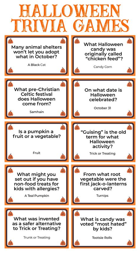 Printable Halloween Trivia Games Halloween Party Games For Adults Fun, Guess How Many Halloween Game, Halloween Jeopardy Game, Halloween Ice Breaker Games, Fall Office Games, October Games For Seniors, Halloween Icebreaker Games, Halloween Word Games For Adults, Active Halloween Games For Kids