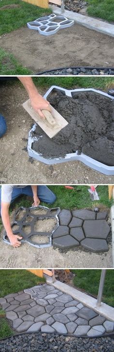 DIY cobblestone path. What about this for the back in the area for the grill? Diy Gardening, Garden Path, Yard Work, Backyard Projects, Patio Stones, Backyard Design, Outdoor Projects, Garden Paths, Patio Deck