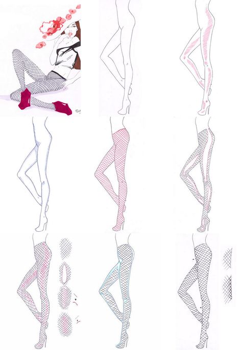 A step by step tutorial on how to draw fishnet. How To Draw Fishnet Tights, Fishnet Drawing Tutorial, How To Draw Mesh Fabric, How To Draw Tights, How To Draw Fishnets, Fishnet Drawing, Donut Sketch, Easy Cute Drawings, Clothes Folds