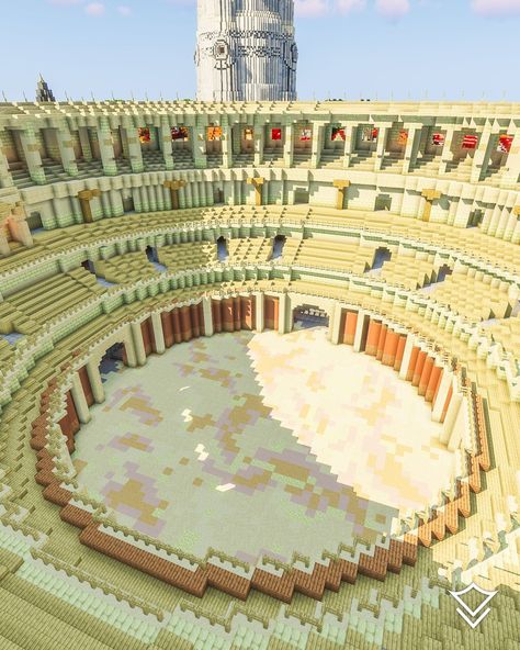 Orario's Coliseum. ⚔️ Dnd Map Coliseum, Minecraft Colloseum Build, Minecraft Roman Builds, Minecraft Arena, Fantasy Colosseum Art, Minecraft Colosseum, Fantasy Colosseum, Portal Knight, Mega Base