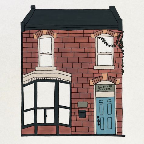 Brick Drawing, Ivy Illustration, Draw Bricks, Illustration House, House Sketch, House Illustration, Cardboard Art, Row House, Brick House