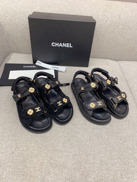 Velcro Sandals, Logo Jersey, Chanel Logo, Sandals Black, Chanel Shoes, Personal Shopper, Tote Backpack, Black Sandals, Dust Bag