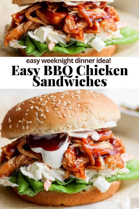 Healthy Bbq Chicken Sandwich, Canned Chicken Bbq Sandwich, Easy Bbq Chicken Sandwich, Stove Top Pulled Chicken, Bbq Chicken Sandwiches, Barbecue Chicken Sandwiches, Barbeque Chicken Sandwich, Bbq Sandwich Recipe, Chicken Breast Sandwich Recipes