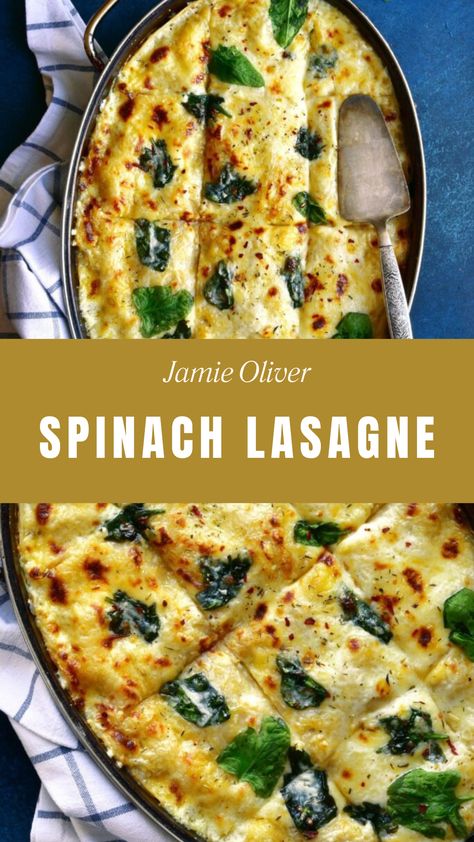 Jamie Oliver Spinach Lasagne Jamie Oliver Lasagne Recipe, Spinach Lasagne Recipes, Lasagne Sheets Recipes, Spinach Lasagna Recipe, Spinach And Ricotta Lasagna, Restaurant Food Ideas, Lasagne Sheets, Lasagne Recipes, Savoury Pies