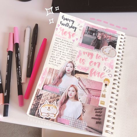 happy birthday to Rosé💗 #kpopjournal #kpop #blackpink #rosé #blackpinkrose Blackpink Journal Ideas, Journal Ideas Drawing, Blackpink Journal, Happy Birthday Rose, Rosé Birthday, Diy Journal Books, Bullet Journal Aesthetic, Diary Ideas, Journal Themes