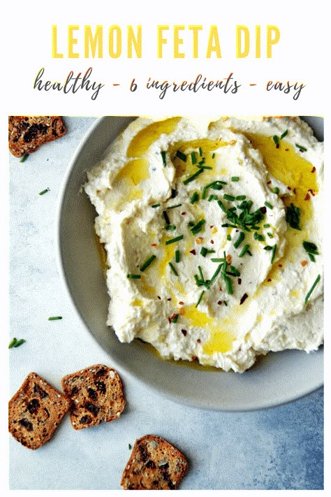 This whipped lemon feta dip makes for the BEST Mediterranean appetizer! It's made with just 6 simple ingredients that you probably already have and is ready to serve in just 10 minutes. Scoop it up with crackers, veggie or spread on a sandwich! Feta Cheese Dip, Lemon Dip, Whipped Feta Dip, Mediterranean Appetizers, Feta Dip, Cream Cheese Dips, Whipped Feta, Pita Chips, Cheese Appetizers