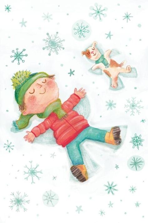 Kids Stories Illustration, Angels Illustration, Making Snow Angels, Winter Illustrations, Making Snow, Angel Illustration, Snow Illustration, Banner Art, Story Books Illustrations