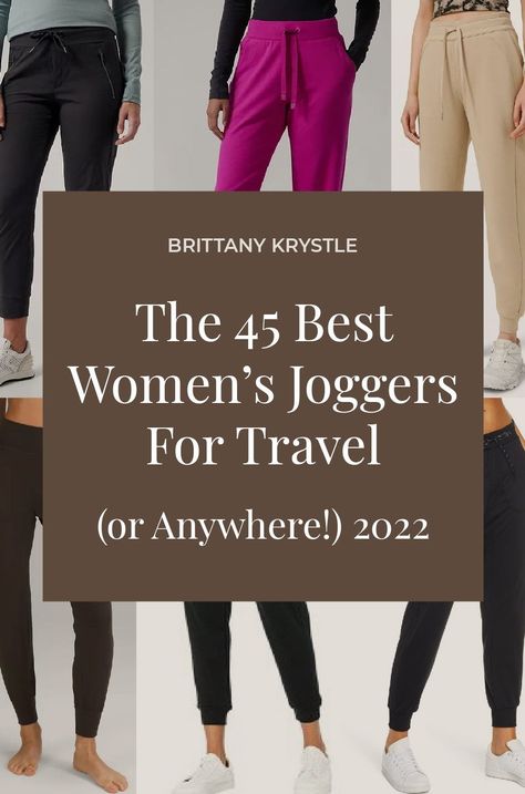 Jogger Pants For Petite Women, Joggers Pants Outfit Women, Airport Joggers Outfit, Jogger Travel Outfit, Travel Jogger Outfit, Best Joggers For Women, How To Style Joggers For Women Casual, Women’s Joggers, How To Wear Joggers Women Casual