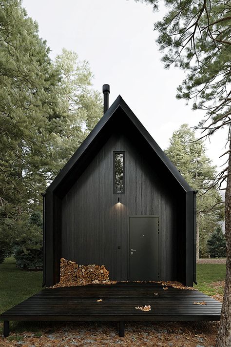 Home Exterior Aesthetic, Black Cabin, Black Houses, Casa Container, Tiny Cabin, Tiny House Cabin, Cabin In The Woods, Modern Cabin, Tiny House Design