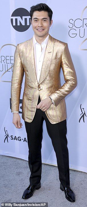 Gold Tux, Gold Tuxedo Jacket, Black Suit Trousers, Maroon Tuxedo, Purple Tuxedo, Brocade Suits, Gold Tuxedo, Henry Golding, Pink Tuxedo