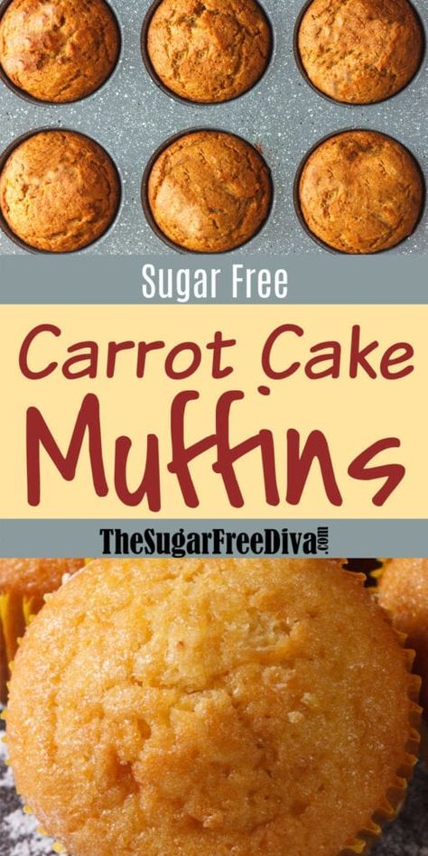 Sugar Free Carrot Cake, Sugar Free Muffins, Sugar Free Desserts Easy, Sugar Free Baking, Carrot Cake Muffins, Sugar Free Recipes Desserts, Sugar Free Treats, Sugar Free Sweets, Sugar Free Cake