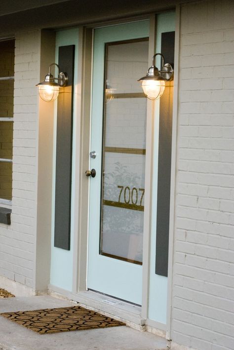 Sun Matte provides privacy to a front door while still allowing natural light to fill the home. Here our client requested a simple pattern and added the address for functionality and curb appeal. Front Door Privacy, Glass Front Door Privacy, Door Privacy, Solar Heat, Frosted Glass Design, Front Door Entryway, Exterior Doors With Glass, Frosted Glass Door, Airbnb Design