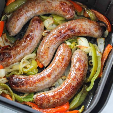 Air Fryer Brats (BEST Easy Recipe!)- Whole Lotta Yum Air Fryer Bratwurst, Air Fryer Brats, How To Cook Bratwurst, Brats Recipe, Bratwurst Recipe, Whole Lotta Yum, Grilled Brats, Brats Recipes, Air Fryer Cooking