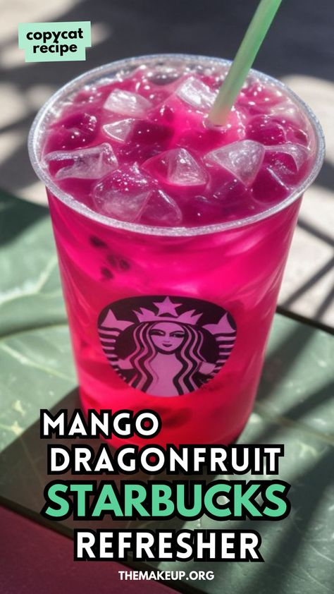 Starbucks Mango Dragon Fruit Refresher Recipe Copycat Dragon Fruit Refresher Starbucks Recipe, Mango Dragon Fruit Refresher Recipe, Mango Dragon Fruit Refresher, Refresher At Home, Dragon Fruit Refresher, Mango Dragonfruit Refresher, Dragon Fruit Drink, Dragonfruit Refresher, Dragonfruit Recipes