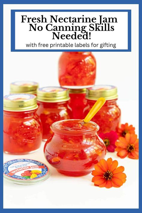 Whip up a batch of this easy Nectarine Jam in less than an hour! Enjoy it all year long or give it as a gift with the free printable labels! via @cafesucrefarine Food Canning Recipes, Cafe Sucre Farine Recipes, Breakfast Ideas Protein, Butter In Coffee, Nectarine Tree, Nectarine Jam, Homestead Canning, Jam And Jelly Recipes, Canning Jelly