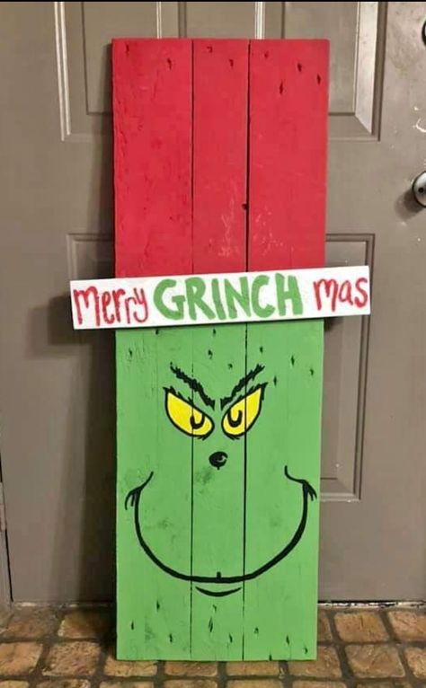 Merry Grinchmas Sign, Grinch Sign, Porch Boards, Grinch Stuff, Grinch Crafts, Decorating Hacks, Tacky Sweater, Porch Wood, Christmas Diy Wood