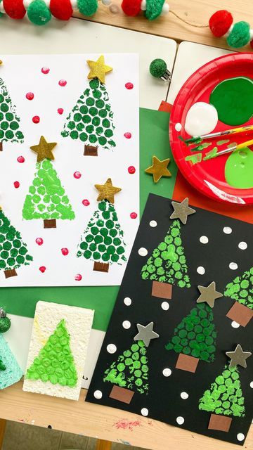 Bubble Wrap Stamping, Christmas Gift Bag Craft For Kids, Bubble Wrap Christmas Tree, Bubble Wrap Printing, Kids Christmas Card Craft, Christmas Card Kids Craft, Preschool Christmas Cards, Christmas Cards For Toddlers, Christmas Card Crafts For Kids