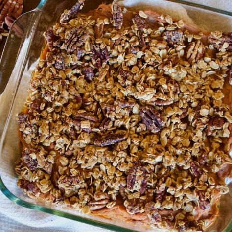 Roasted Sweet Potato & Banana Casserole | To Taste Banana Casserole, Sweet Potato And Banana, Southern Sweet Potato Casserole, Sweet Potato Banana, Lenten Meals, Banana Crumble, Roasted Banana, Banana Recipe, Lenten Recipes