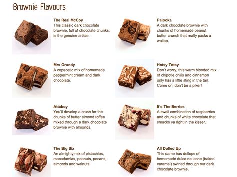 Brownie Menu Design, Brownies Business Ideas, Fudgy Brownies Packaging, Brownie Flavour Ideas, Brownies Topping Ideas, Brownie Flavors, Brownie Flavours, Brownie Decorado, Brownie Stack