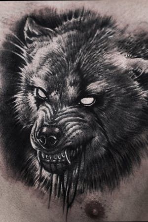 Tattoo uploaded by Elen Soul | #wolf #moon #cross #horror #evil #satan #blackandgray #elensoul | 1059164 | Tattoodo Hyena Tattoo, Wolf With Red Eyes, Werewolf Tattoo, Black And White Flower Tattoo, Chest Tattoo Drawings, Full Hand Tattoo, Wolf Tattoos Men, Angry Wolf, Spartan Tattoo