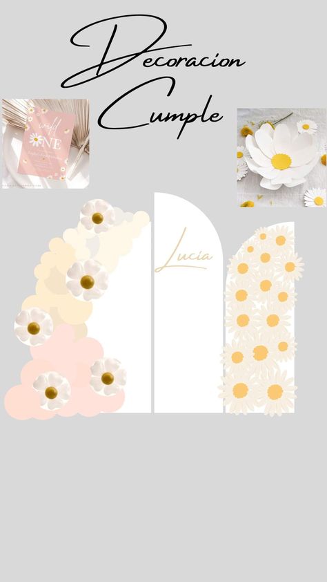 First Birthday Party and Baptism | CatchMyParty.com Sun And Daisy Birthday, Daisy Flower Birthday Party Ideas, Flower Birthday Party Ideas, Daisy Birthday Party Ideas, Onederful Birthday, Flower Birthday Party, Photobooth Template, Daisy Party, Ideas Cumpleaños