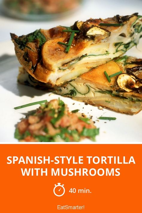 Spanish-style Tortilla with Mushrooms - simple dish - So healthy is the recipe: 9.7/10 | A recipe idea by EAT SMARTER | Eggs, Vegetable, Savory Tarts, Tortilla #rootvegetable #healthyrecipes Spanish Tortilla, Sauteed Potatoes, Savory Tarts, Healthy Delicious Recipes, Potato Onion, Root Vegetable, Savory Tart, Food Shows, Healthy Delicious