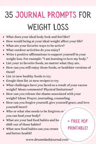 35 Journal Prompts for Weight Loss + Free PDF Printable Ideal Weight, Lose 40 Pounds, Lose 50 Pounds, Up Girl, Journal Prompts, The Words, Positive Affirmations, A Book, How To Use