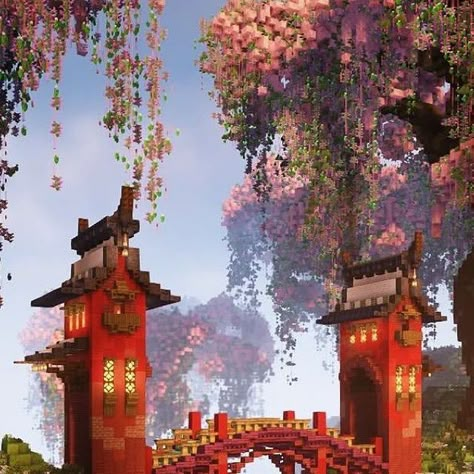 Cherry Blossom Bridge, Japanese Minecraft Builds, Minecraft Build House, Minecraft Storage, Minecraft Japanese House, Minecraft Tree, Build Minecraft, Minecraft Garden, Minecraft Steampunk