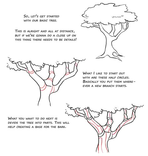 Tree Drawing Reference Digital, How To Draw Trees Digital Art, Sitting Under A Tree Drawing Reference, Trees Tutorial Digital, Tree Growing Drawing, How To Draw A Bare Tree, How To Draw Tree Roots Step By Step, Bush Drawing, Trees Drawing Tutorial