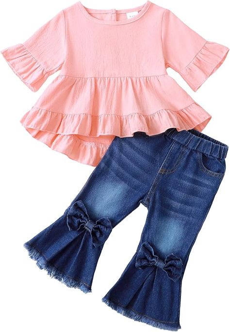 Amazon.com: Kucnuzki 3T Girls Clothes Toddler Girl Outfits Cotton Short Sleeve Shirt Flared Denim Pants Cute Jeans Outfits Kid Little Girl Clothes 3 4 Year Old: Clothing, Shoes & Jewelry Flare Jeans For Kids, Kids Tops Girls Shirts, Flare Jeans Toddler, 2t Girl Clothes, Toddler Bell Bottoms Jeans, Baby Girl Jeans, Flare Denim Jeans, Cute Outfits With Jeans, Flare Top