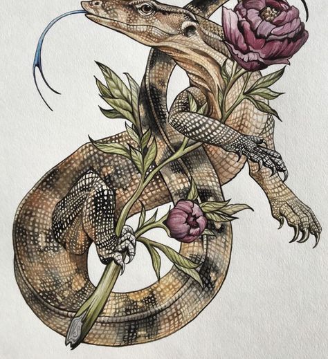 Komodo Dragon, Desenho Tattoo, Komodo, Dragon Tattoo, Animal Planet, Tattoo Style, Original Watercolor Painting, Tattoo Drawings, Watercolor Illustration