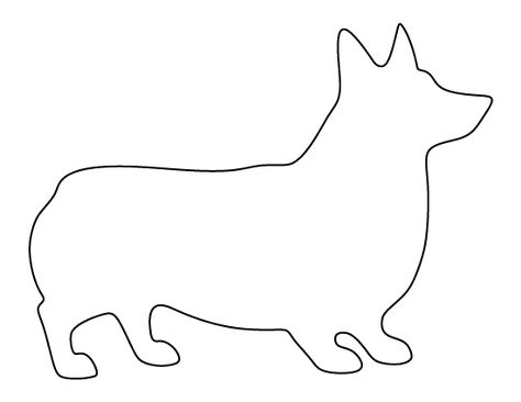 Corgi pattern. Use the printable outline for crafts, creating stencils, scrapbooking, and more. Free PDF template to download and print at http://patternuniverse.com/download/corgi-pattern/ Corgi Pattern Sewing, Corgi Crafts, Felt Corgi Pattern, Corgi Template, Corgi Outline, Corgi Plush Pattern, Dog Template, Animal Templates, Queen Birthday