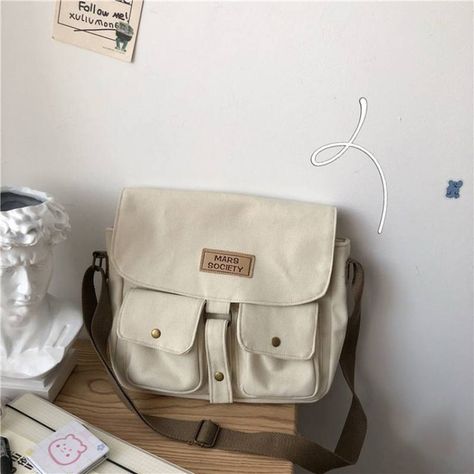 Womens Canvas Bag Japanese Department Harajuku Windsuit Messenger Bag Female Korean Students Shoulder Bags Beige-Extra Large Vintage Canvas Bags, Panda Jewelry, Korean Student, Postman Bag, Kawaii Bag, Japanese Harajuku, Vintage Crossbody Bag, Casual Tote, Canvas Shoulder Bag