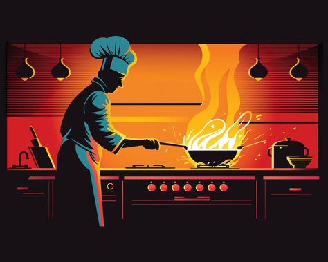 Chef Illustration, Chef Cooking, Cooking Chef, Illustration Painting, Cooking Art, The Chef, Cooking Skills, The Kitchen, Vector Art