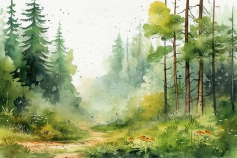 Forest wilderness landscape outdoors. AI generated Image by rawpixel. | premium image by rawpixel.com / Minty Watercolor Forest Background, Watercolor Forest Landscape, Pine Tree Watercolor, Forest Watercolor, Tree Watercolor, Watercolor Forest, Paper Plants, Image Paper, Forest Background